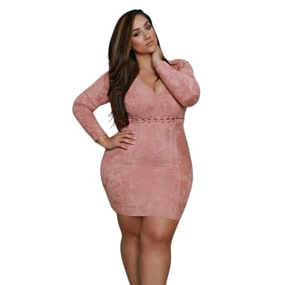 Lilian Dresses & Skirts - Lilian Pink Suede Deep V-Neck Dress 1X